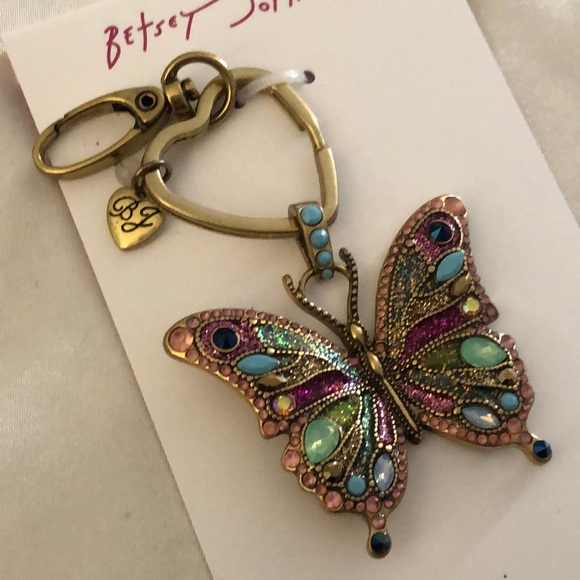 Betsey Johnson Burnished Gold Tone Butterfly Handbag Charm Key Fob Crystal NWT - Picture 3 of 16